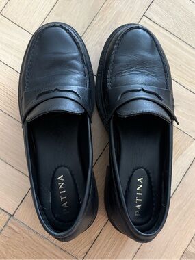 Black leather chunky penny loafers